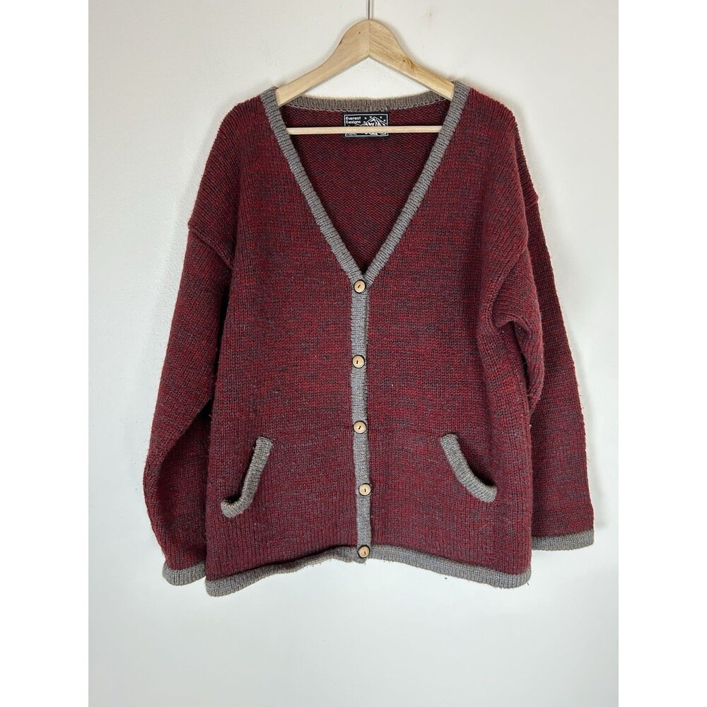 Everest Designs Men's Yakha Sweater 100% Wool Handmade In Nepal L Cardigan